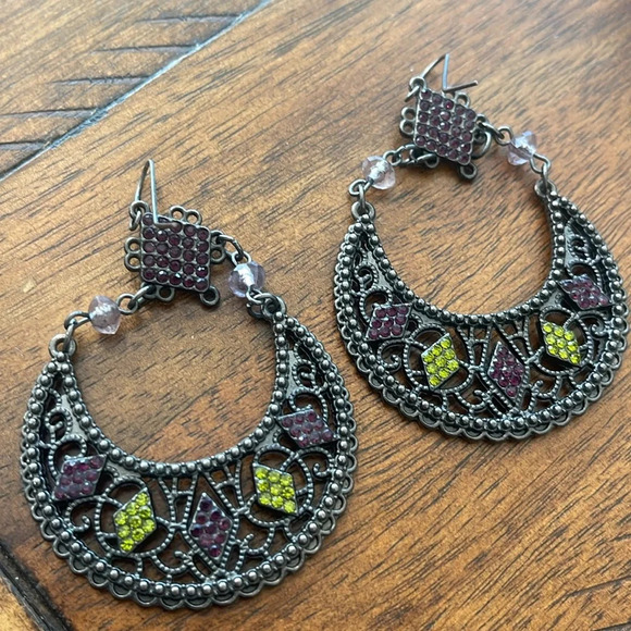 6 pairs bundle fashion earrings dangling drop hoops silver gold green black - Picture 9 of 16